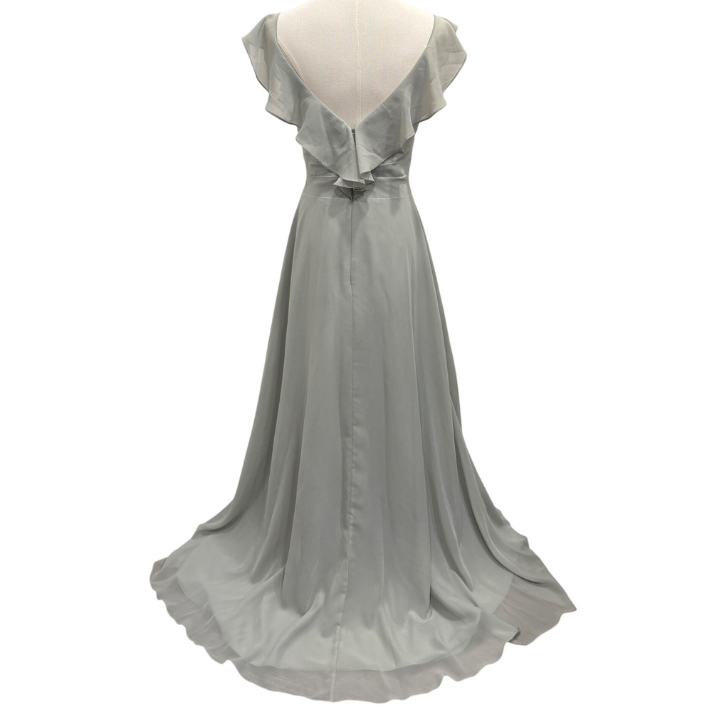 JJ's House Soft Sage Green Chiffon Pleated V-Neck Flutter Sleeve Gown Bridal XS - Picture 2 of 9
